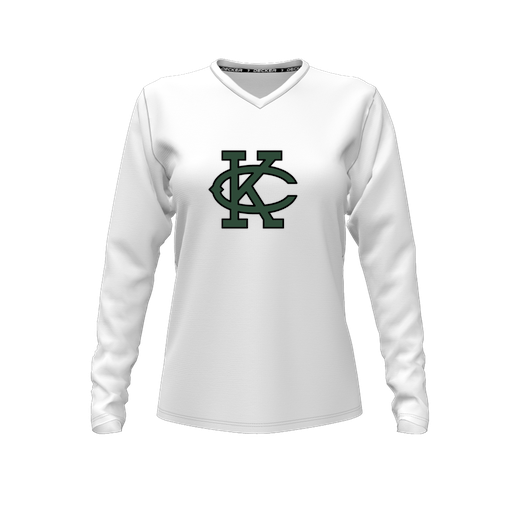 [CUS-DFW-TEES-CMF-VNK-LSL-WHT-FYXS-LOGO1] Decker Comfort T-Shirt (Female Youth XS, White, V Neck, Logo 1, Long Sleeve)