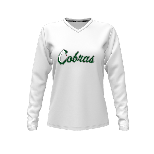 [CUS-DFW-TEES-PER-VNK-LSL-WHT-FYXS-LOGO2] Decker Performance T-Shirt (Female Youth XS, White, V Neck, Logo 2, Long Sleeve)