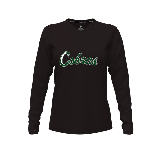 [CUS-DFW-TEES-PER-VNK-LSL-BLK-FYXS-LOGO2] Decker Performance T-Shirt (Female Youth XS, Black, V Neck, Logo 2, Long Sleeve)