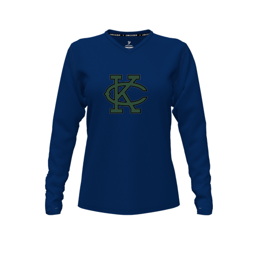 [CUS-DFW-TEES-PER-VNK-LSL-NVY-FYXS-LOGO1] Decker Performance T-Shirt (Female Youth XS, Navy, V Neck, Logo 1, Long Sleeve)