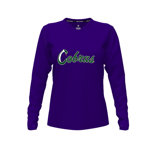 [CUS-DFW-TEES-PER-VNK-LSL-PUR-FYXS-LOGO2] Decker Performance T-Shirt (Female Youth XS, Purple, V Neck, Logo 2, Long Sleeve)